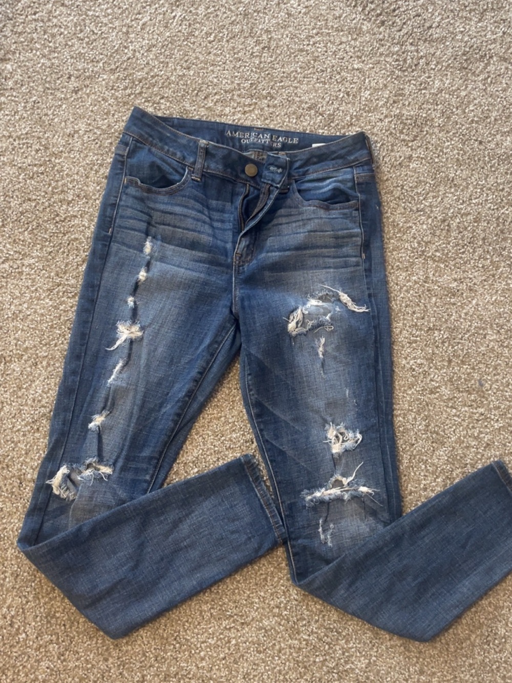 American Eagle Outfitters Blue Ripped Skinny Jeans